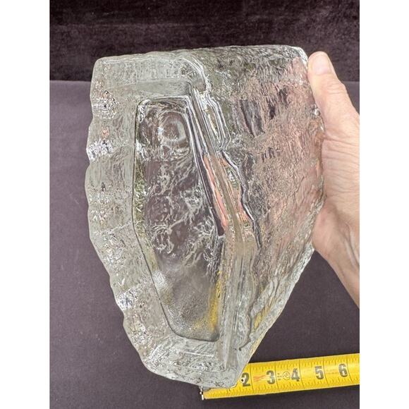Hoya Crystal Frost Fire Ice Glass Vase Textured Clear Japan Vintage MCM Modern - Picture 3 of 12